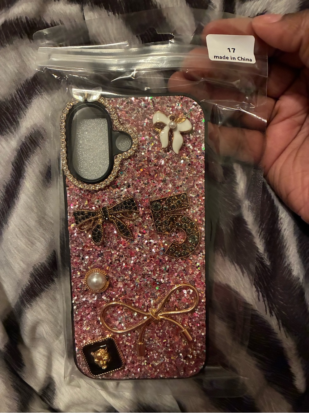 Pink Glitter Bow Accent Phone Case - Unbranded